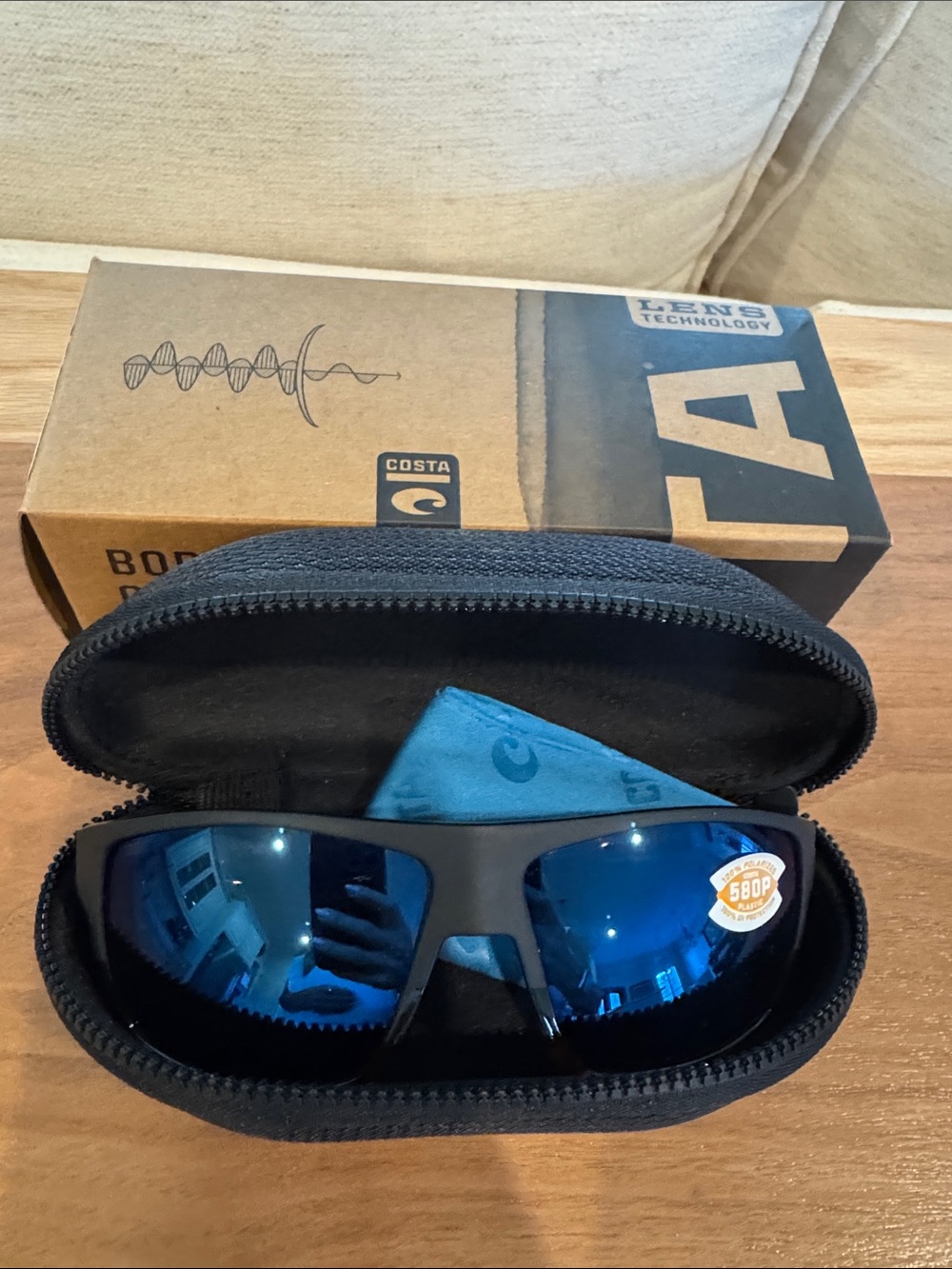 Costa Bloke 06S9045 Black Frame Sunglasses with Blue Mirrored Lenses
